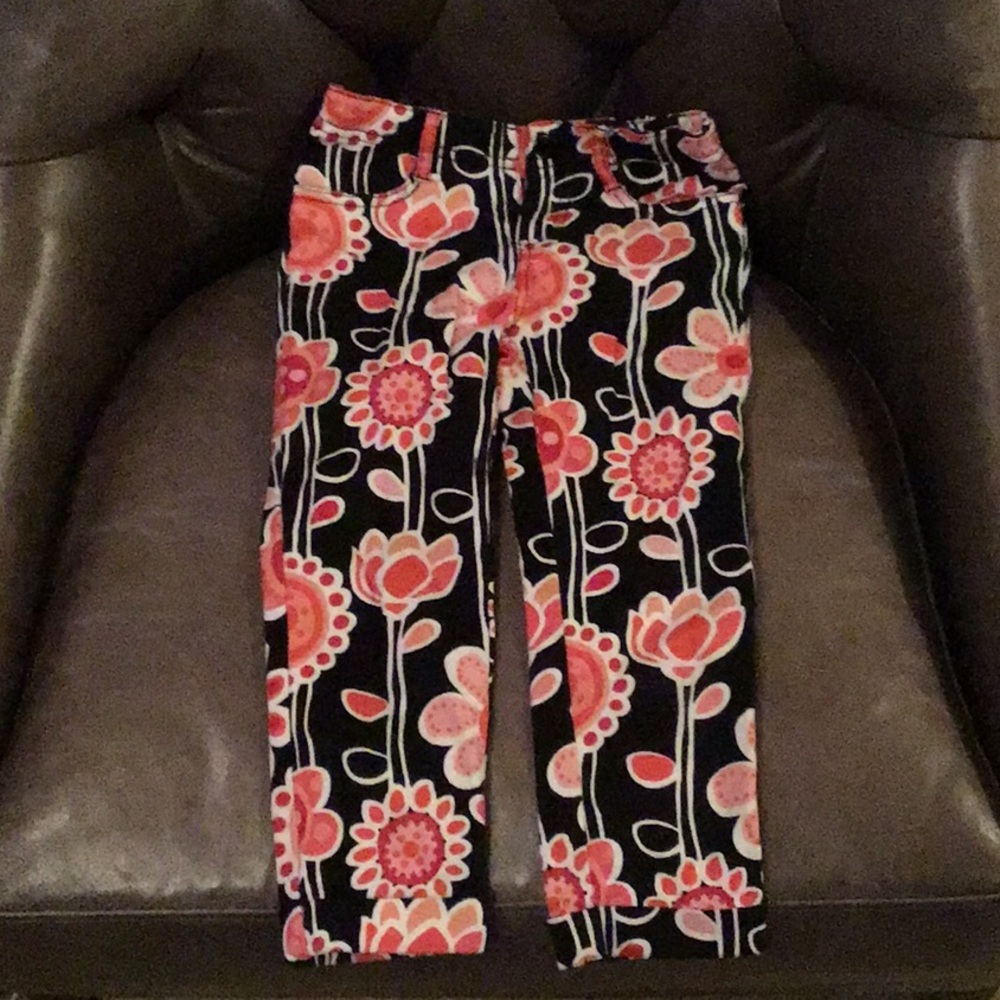 Kids Gymboree Black White Pink Flower Pants Size 6